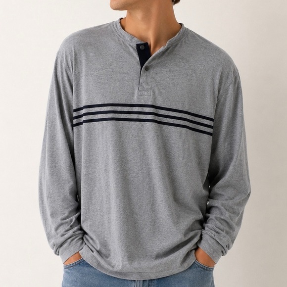 Nautica Other - Nautica Jeans Co Gray Navy Striped Henley LS Shirt Men's XL Cotton Pullover‎